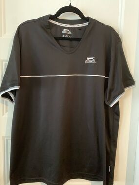 Slazenger Men’s Black Athletic V-Neck Shirt with White Trim